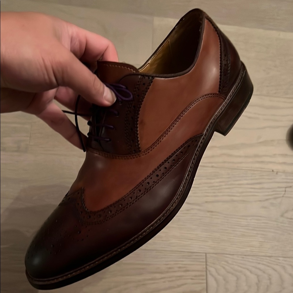 Aldo Brown Leather Oxford Shoes with Brogue Detailing - Picture 5 of 8